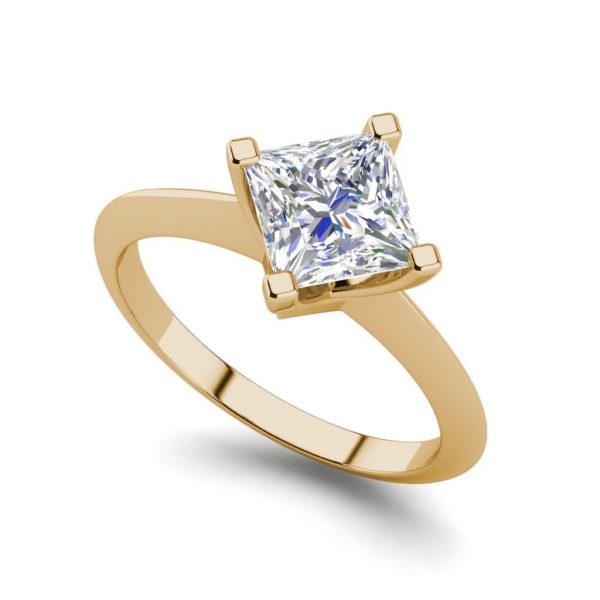 4 Prong 3 Carat SI1 Clarity D Color Princess Cut Diamond Engagement Ring Yellow Gold