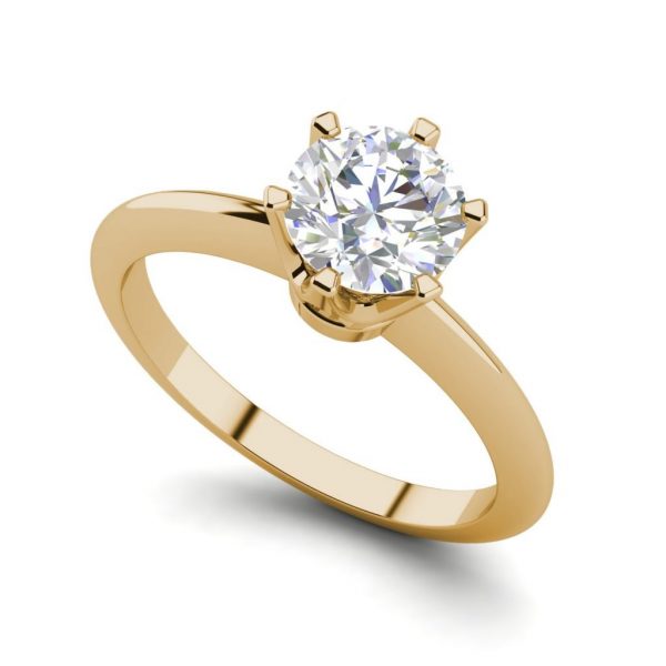 6 Prong Solitaire 1.5 Carat VS2 Clarity D Color Round Cut Diamond Engagement Ring Yellow Gold