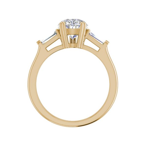 Baguette Accents 1.5 Ct VVS1 Clarity D Color Pear Cut Diamond Engagement Ring Yellow Gold 2
