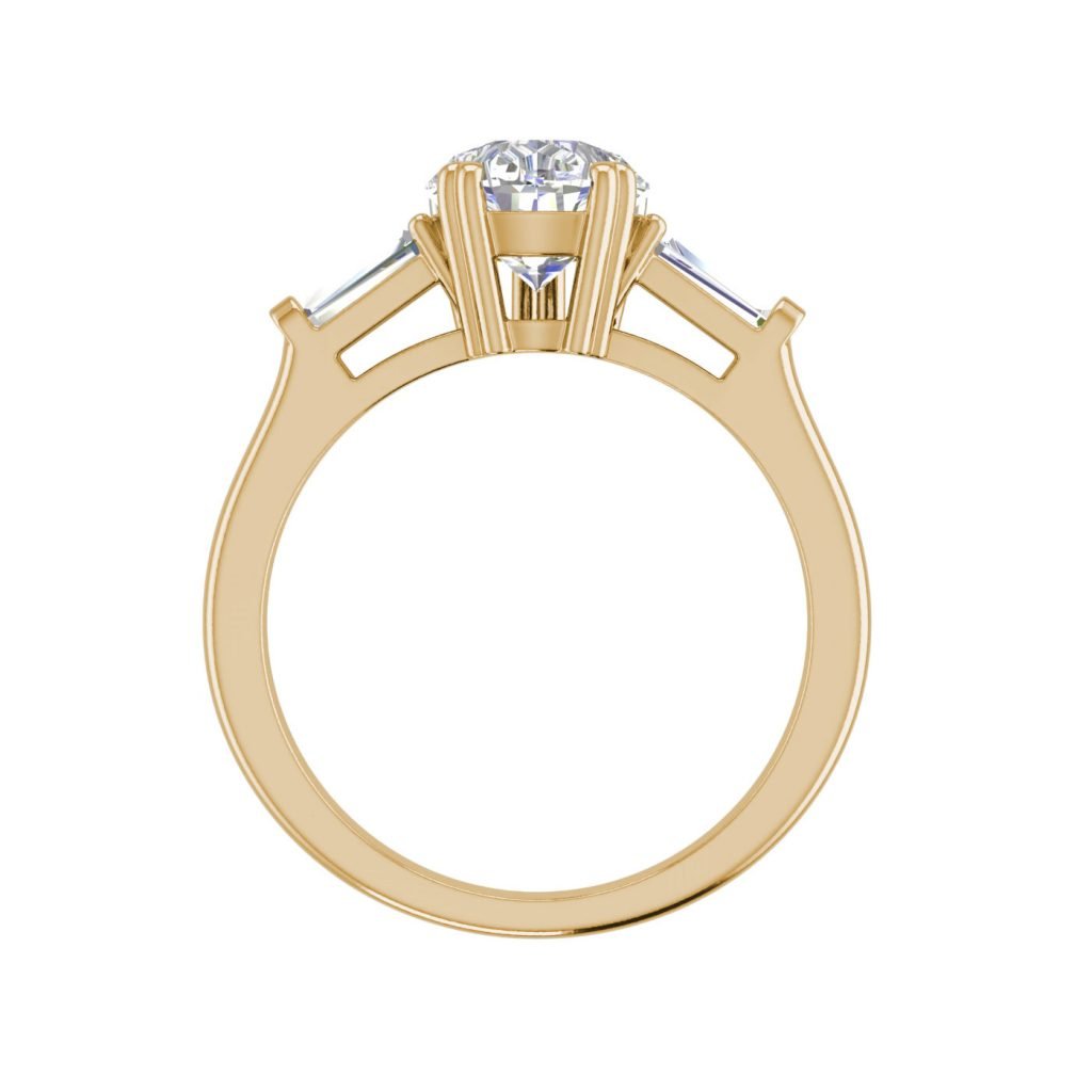 Baguette Accents 2.5 Ct VVS1 Clarity D Color Pear Cut Diamond Engagement Ring Yellow Gold 2