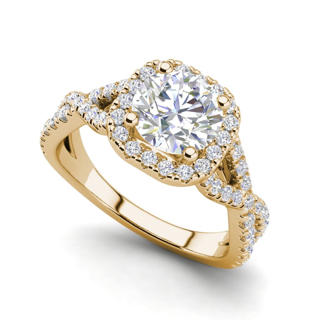 Infinity Halo 2.9 Carat VS1 Clarity H Color Round Cut Diamond Engagement Ring Yellow Gold