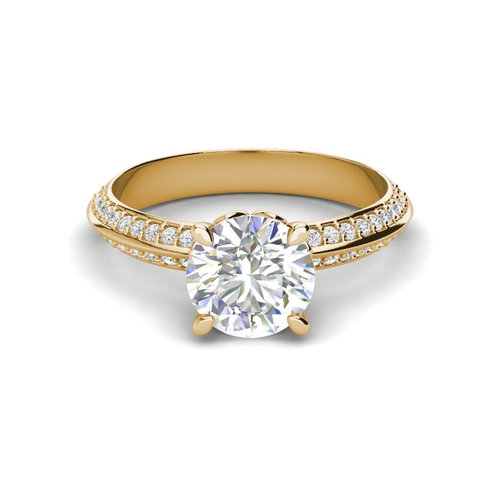 Pave Milgrave 1.35 Carat VS1 Clarity D Color Round Cut Diamond Engagement Ring Yellow Gold 3