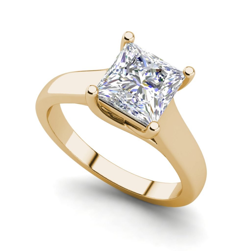 Solitaire 2.75 Carat SI1 Clarity F Color Princess Cut Diamond Engagement Ring Yellow Gold
