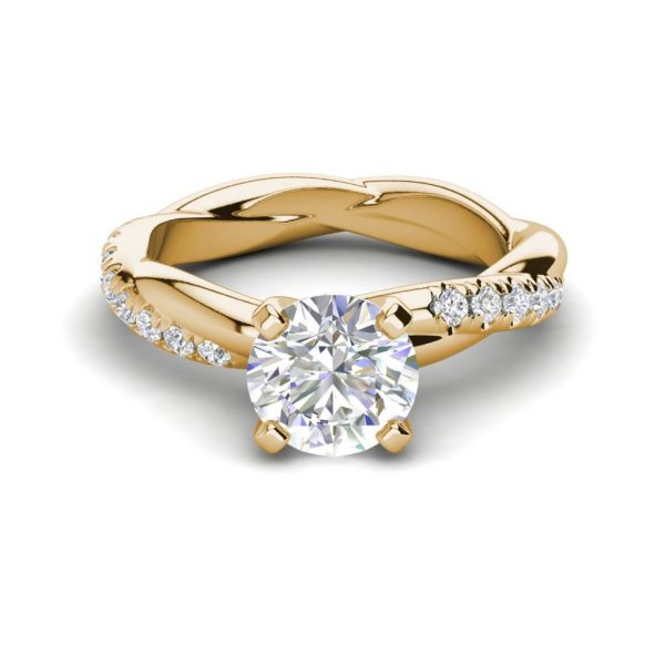 Twist Rope Style 1.75 Carat VS2 Clarity F Color Round Cut Diamond Engagement Ring Yellow Gold 3
