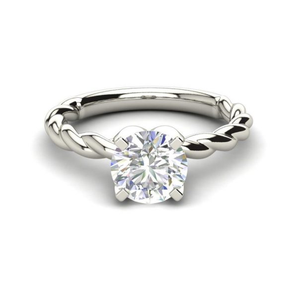 Twist Solitaire 0.9 Carat SI1 Clarity D Color Round Cut Diamond Engagement Ring White Gold 3