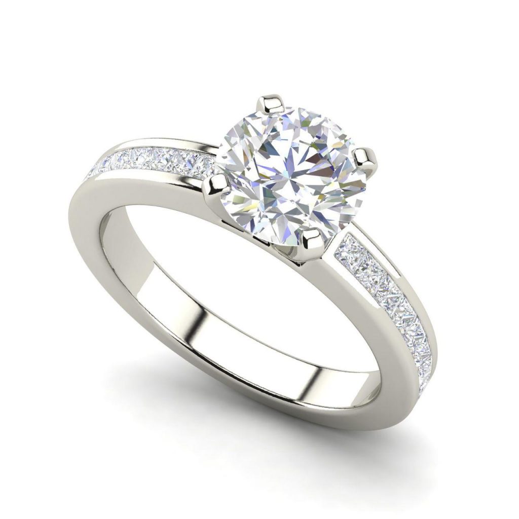 Channel Set 0.95 Carat Round Cut Diamond Engagement Ring