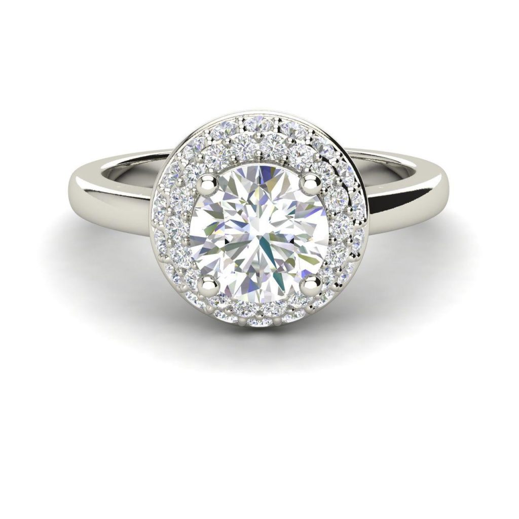 Double Halo Solitaire 1.2 Carat Round Cut Diamond Engagement Ring