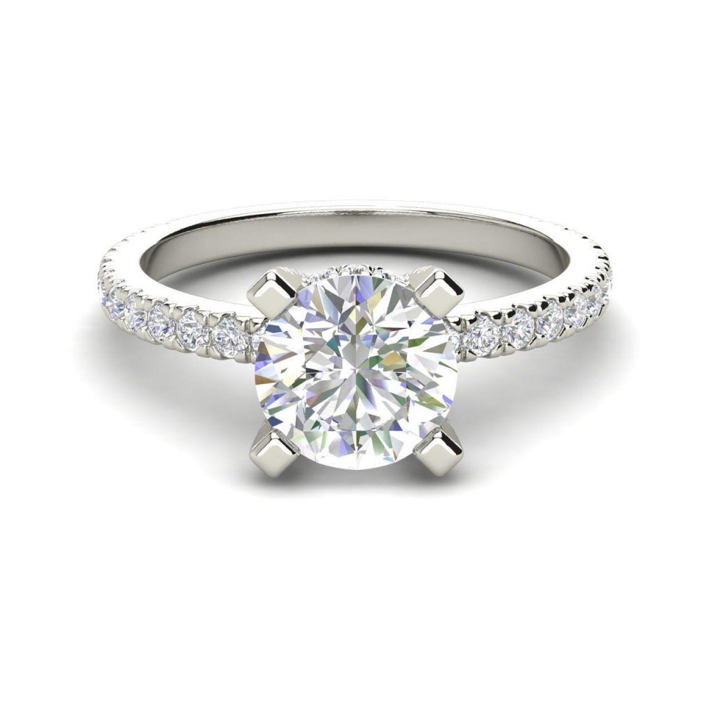 French Pave 0.75 Carat Round Cut White Gold Diamond Engagement Ring