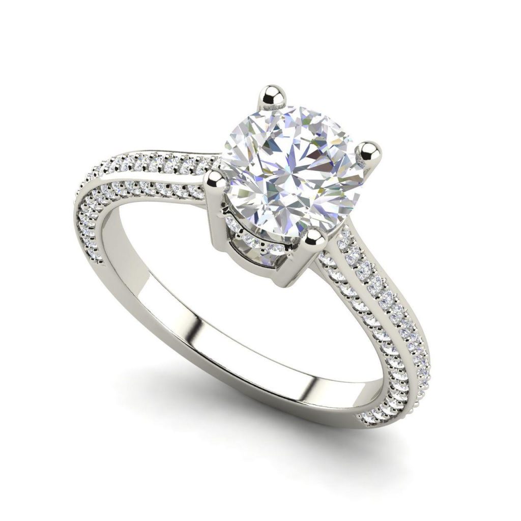 Micropave 1.75 Carat Round Cut Diamond Engagement Ring 3