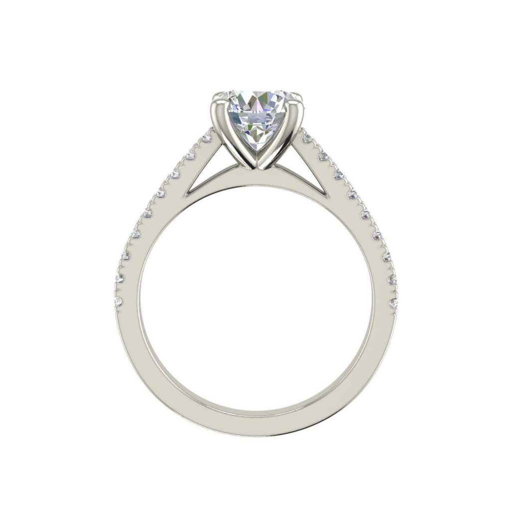 Pave Cathedral 0.75 Carat Round Cut Diamond Engagement Ring