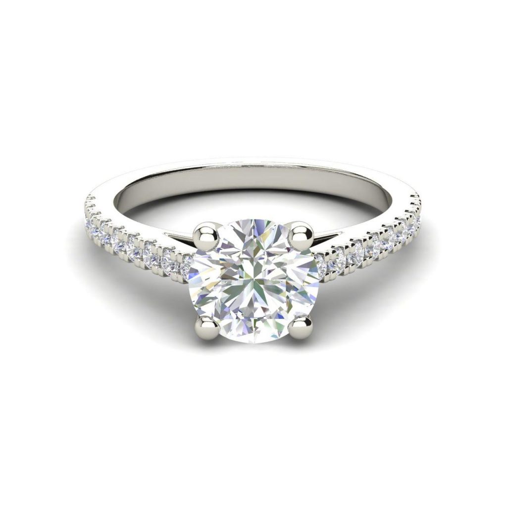 Pave Cathedral 0.75 Carat Round Cut Diamond Engagement Ring