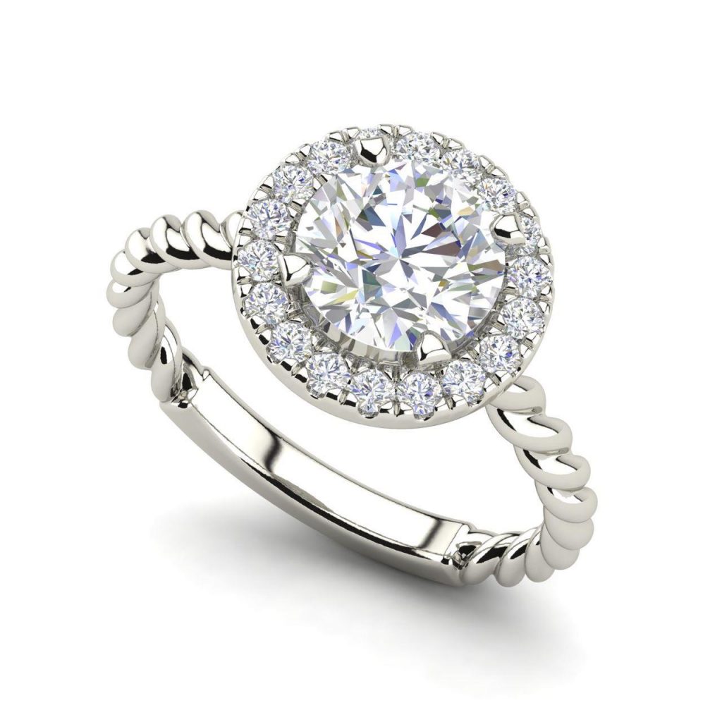 Pave Halo Twist 0.65 Carat Round Cut Diamond Engagement Ring