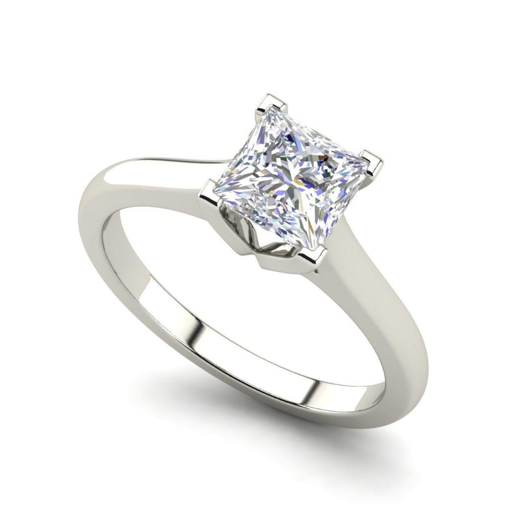 Solitaire 0.5 Carat Princess Cut White Gold Diamond Ring