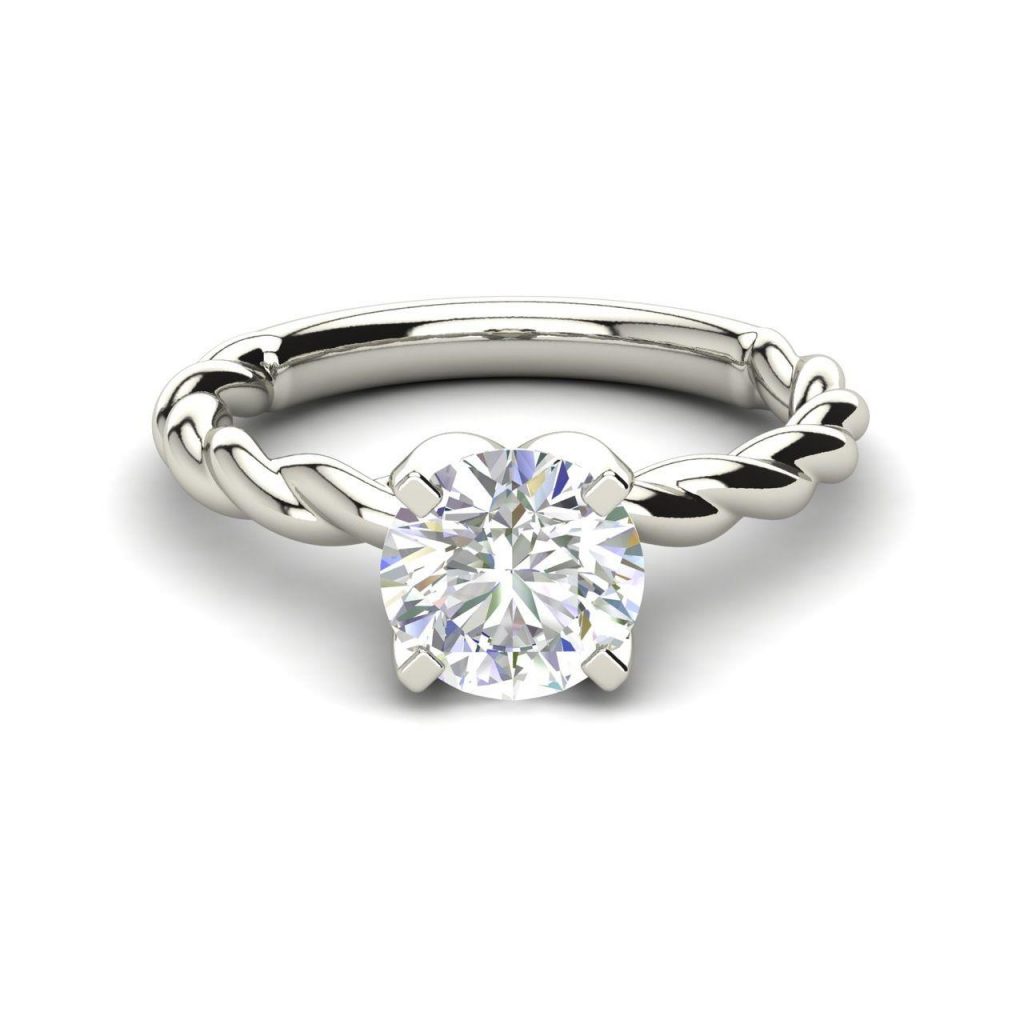 Twist Solitaire 0.5 Carat Round Cut White Gold Diamond Engagement Ring