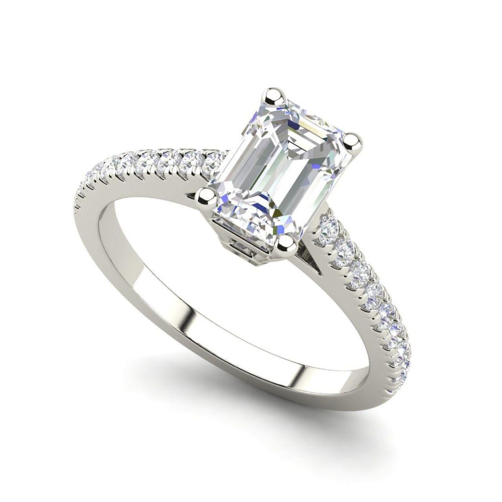 Classic Pave 1.45 Carat Emerald Cut Diamond Engagement Ring