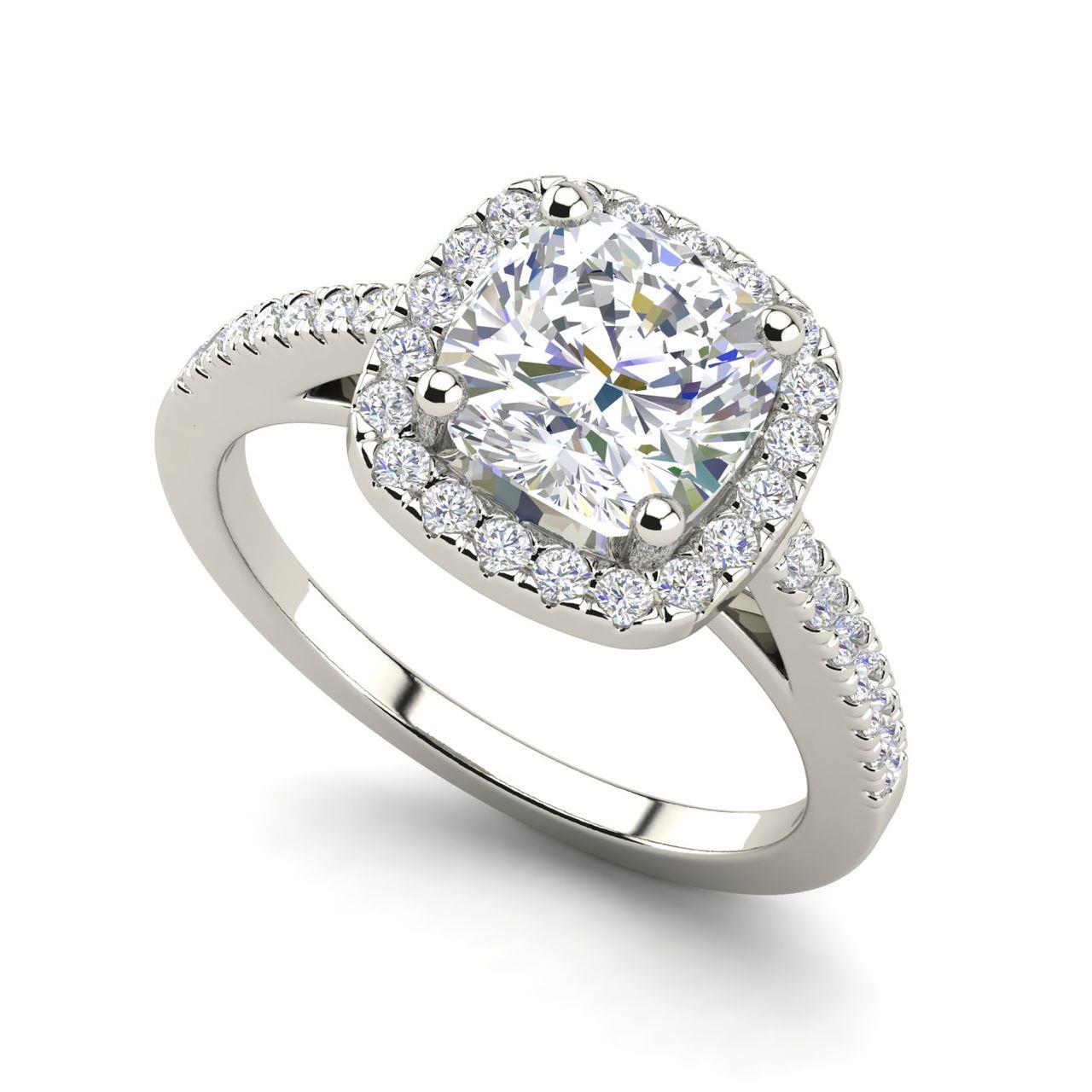 Halo 1.95 Carat Cushion Cut Diamond Engagement Ring