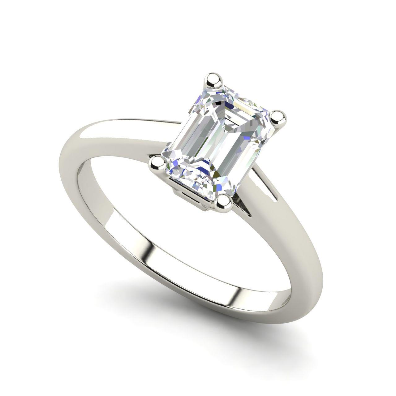 Solitaire 1 Carat Emerald Cut Diamond Engagement Ring