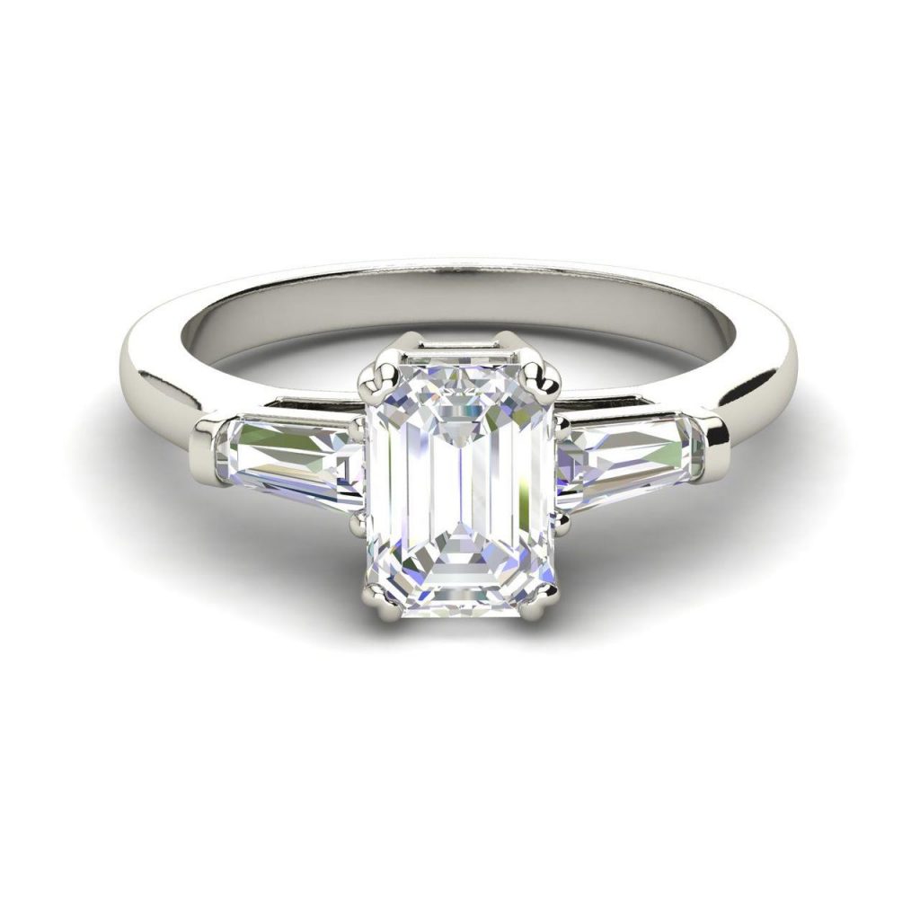 Baguette Accents 1.5 Ct Emerald Cut Diamond Engagement Ring