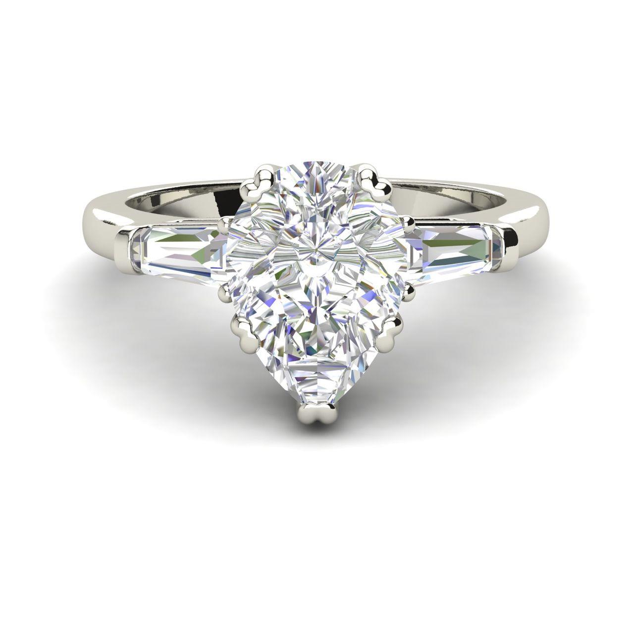 Baguette Accents 1.5 Ct Pear Cut Diamond Engagement Ring