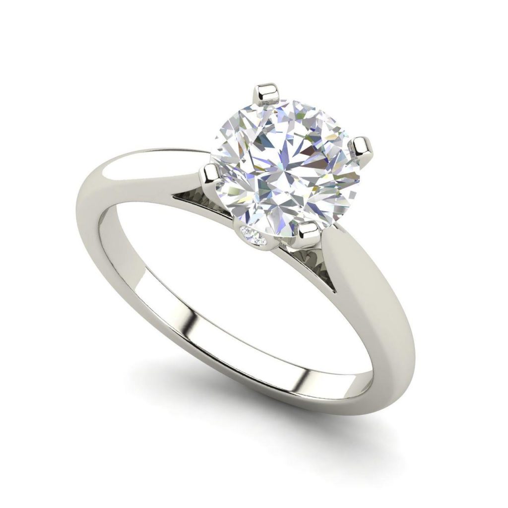 Cathedral Solitaire 1.05 Ct Round Cut Diamond Engagement Ring