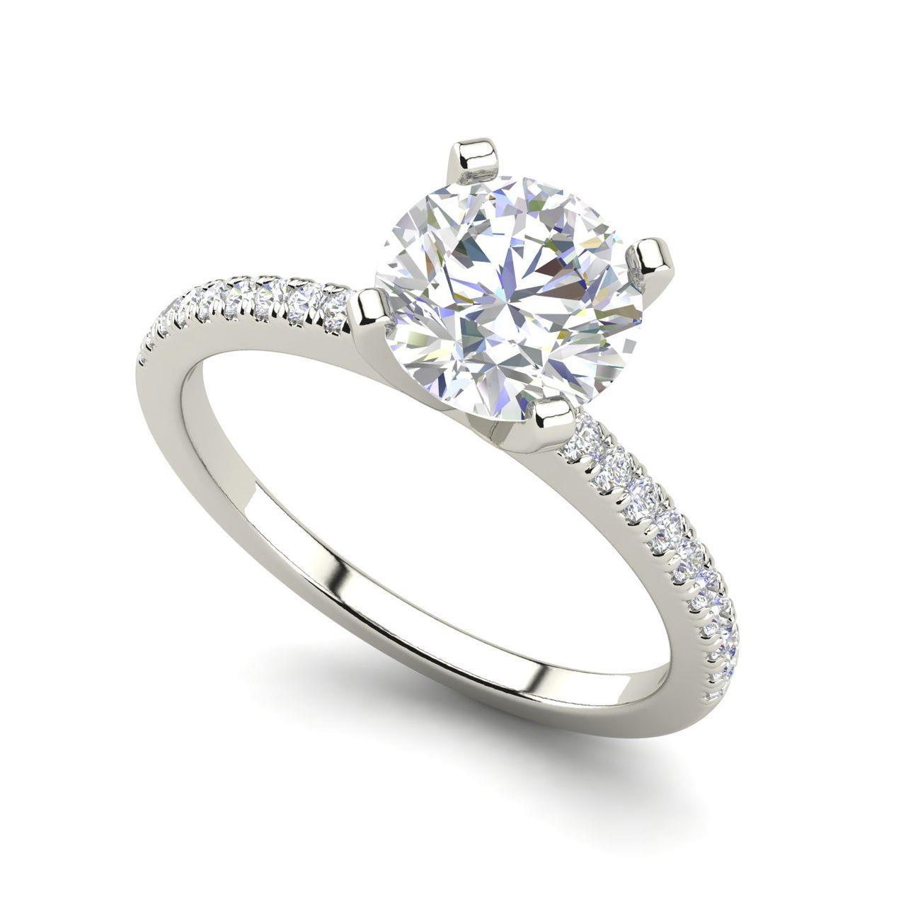 French Pave 0.75 Carat Round Cut Diamond Engagement Ring