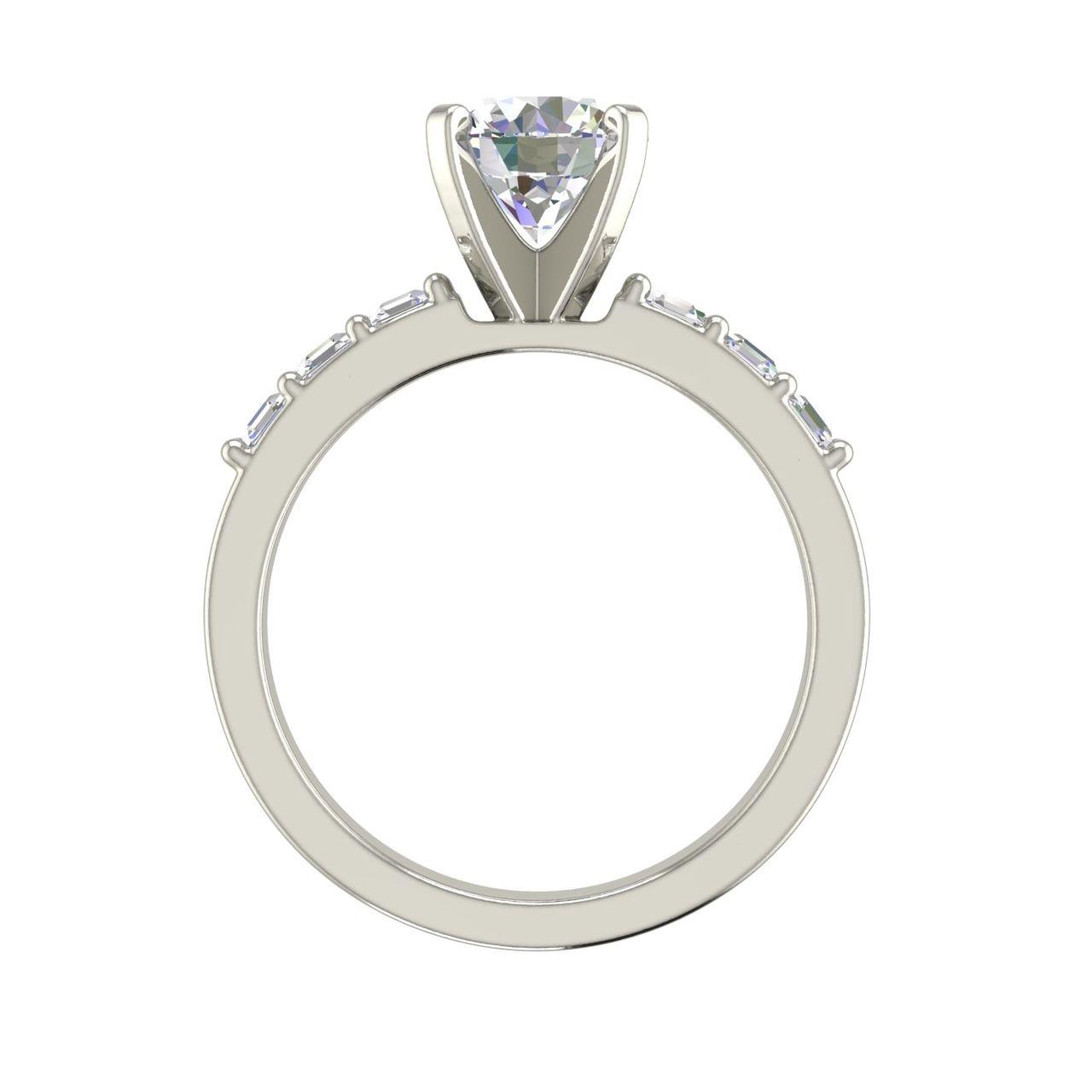 Asscher Accents 1 Carat Round Cut Diamond Engagement Ring