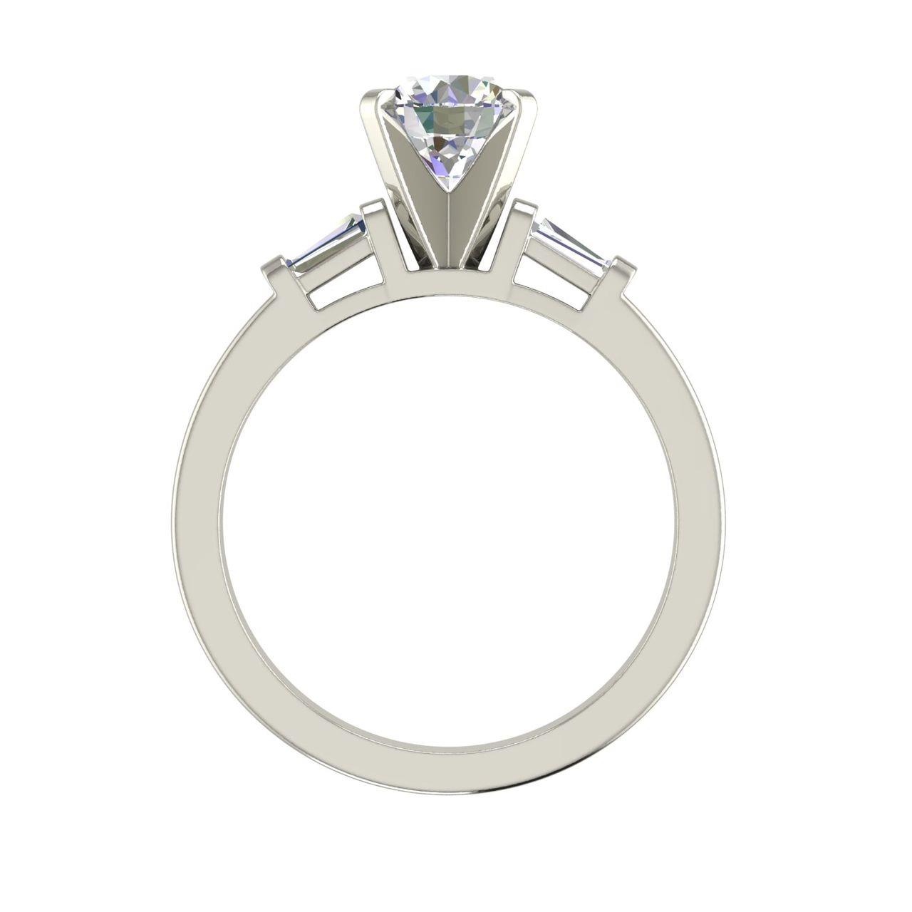 Baguette Accents 0.8 Carat Round Cut Diamond Engagement Ring