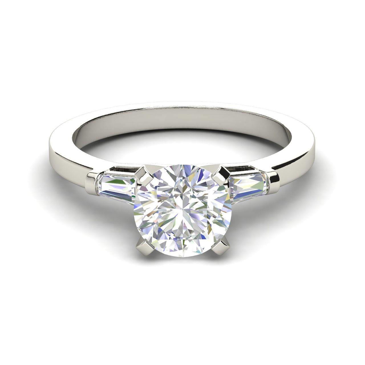 Baguette Accents 0.8 Carat Round Cut Diamond Engagement Ring