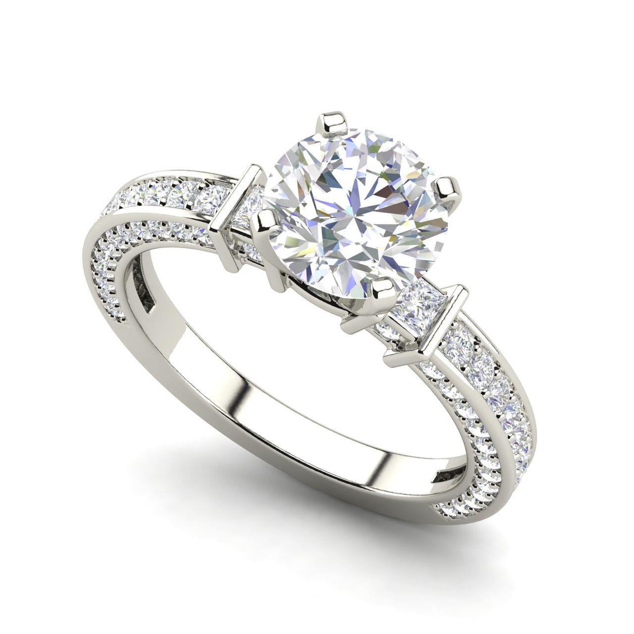 Three Sided Pave 1.35 Carat Round Cut Diamond Engagement Ring