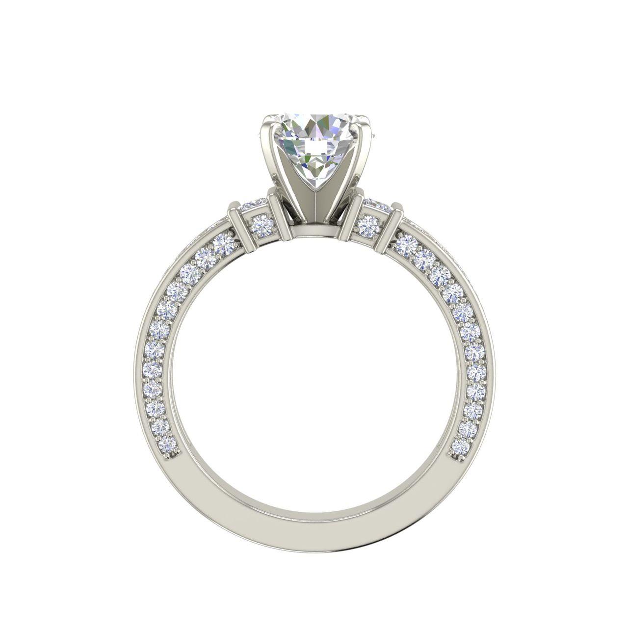 Three Sided Pave 1.35 Carat Round Cut Diamond Engagement Ring