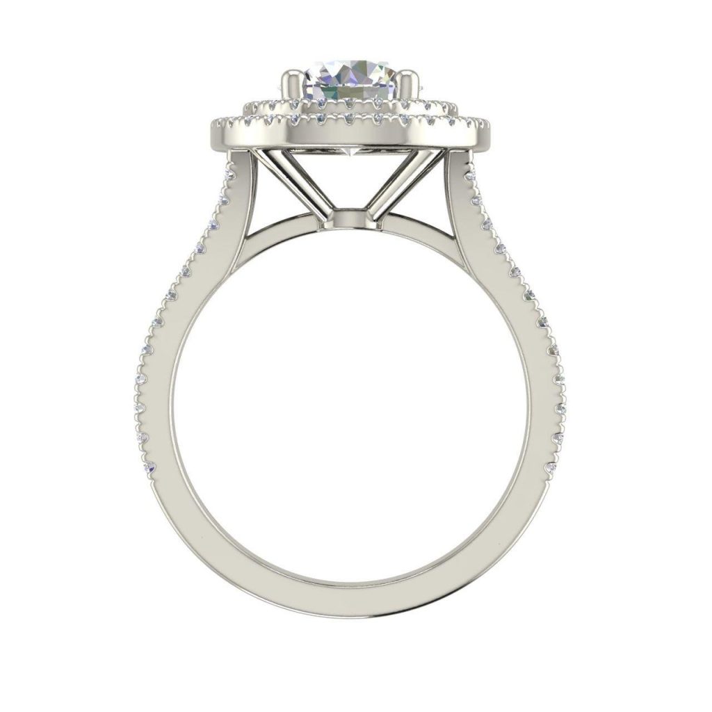Double Halo 1.9 Carat Round Cut Diamond Engagement Ring