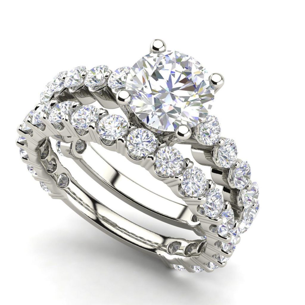 Set 2 Carat Round Cut Diamond Engagement Ring