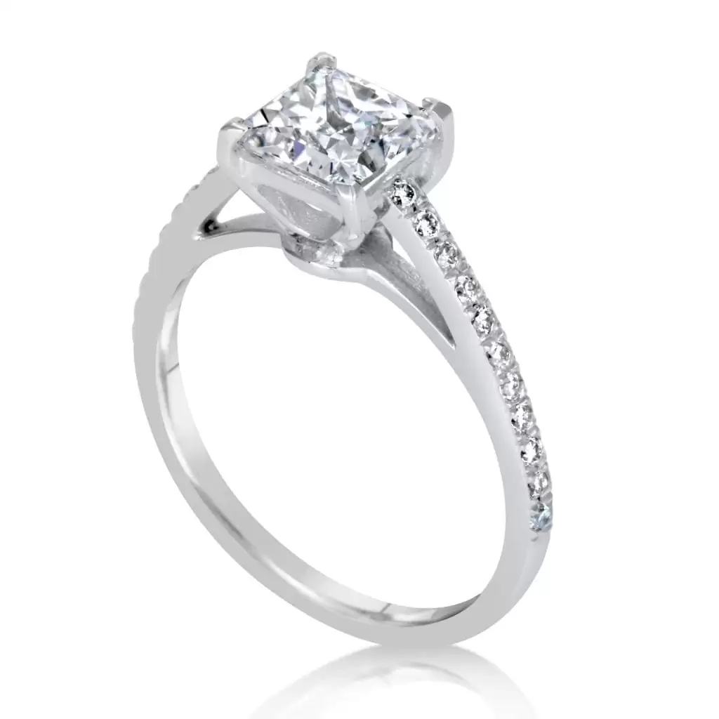 1.51 Carat Princess Cut Diamond Engagement Ring 14K White Gold