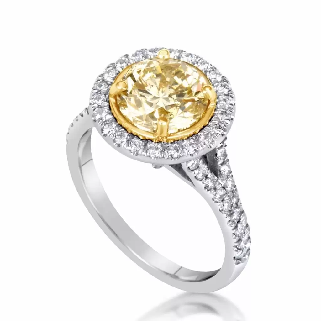 4.50 Ct Round Cut Fancy Yellow Diamond Solitaire Engagement Ring 18K Gold