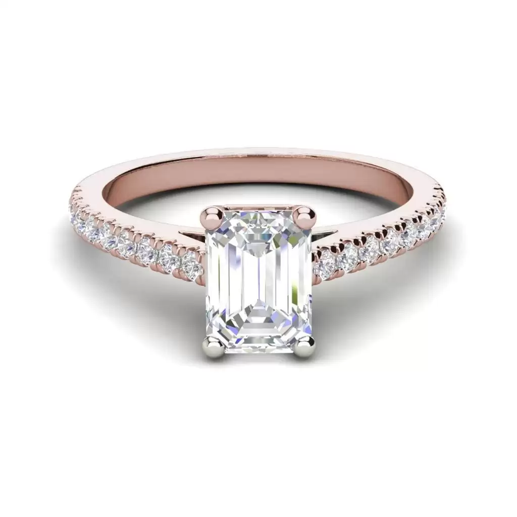 Classic Pave 2.7 Carat VVS1 Clarity D Color Emerald Cut Diamond Engagement Ring Rose Gold 3