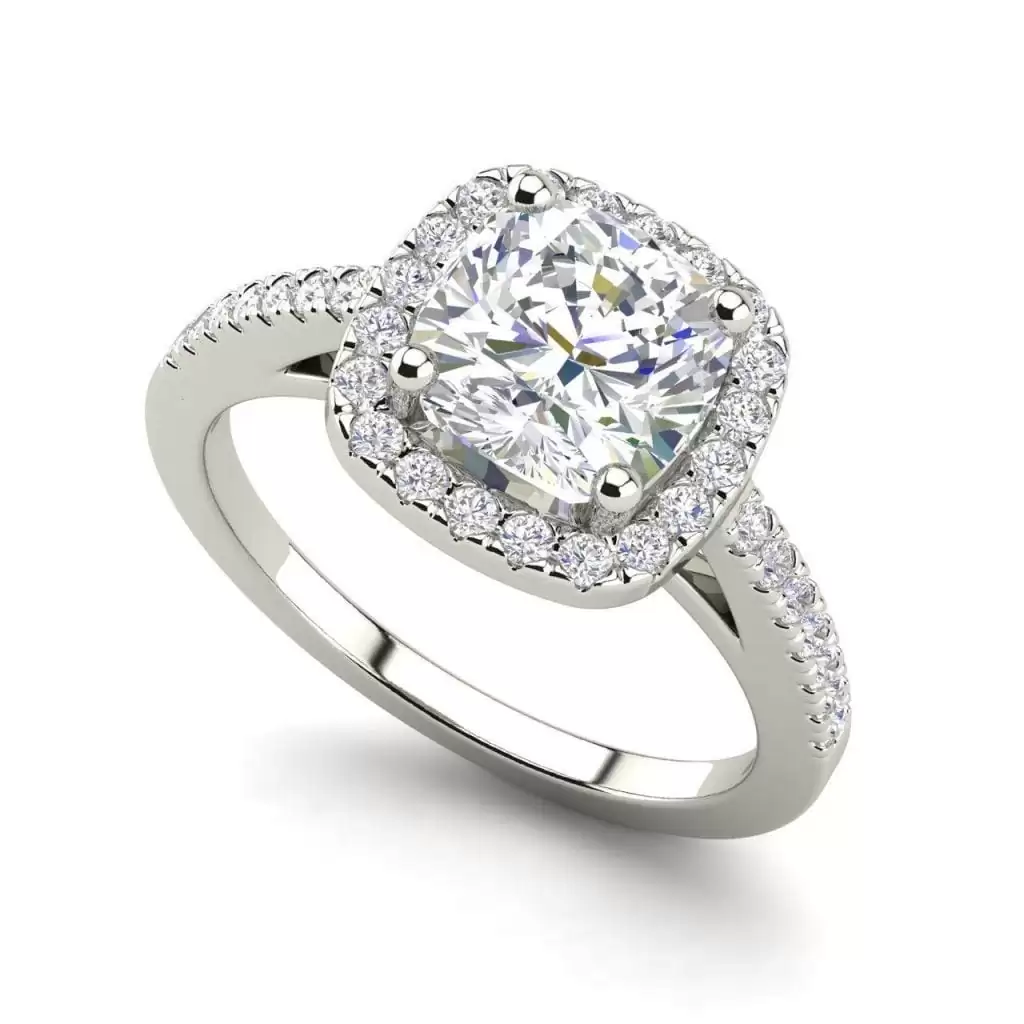 Halo 1.45 Carat VS2 Clarity F Color Cushion Cut Diamond Engagement Ring White Gold