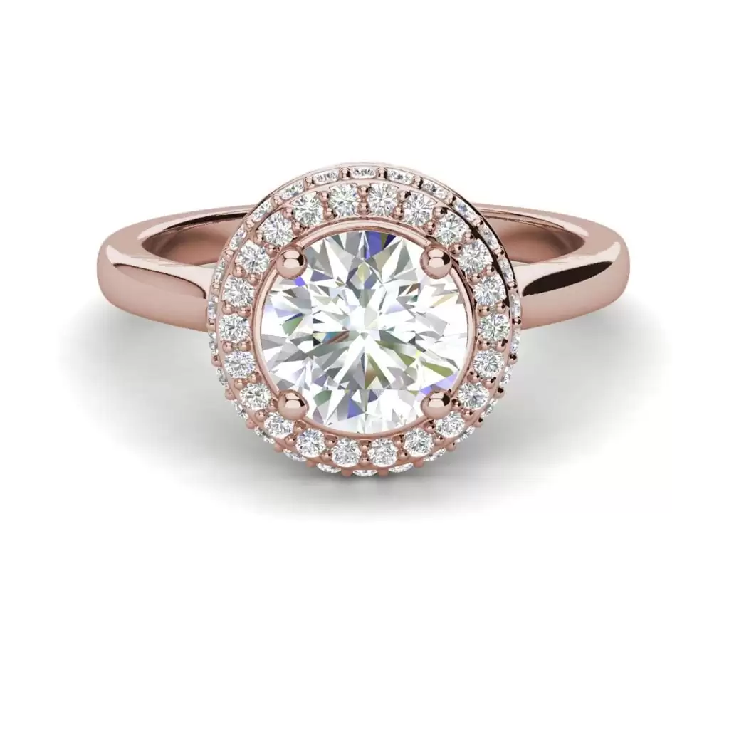 Halo Pave 1.15 Carat SI1 Clarity D Color Round Cut Diamond Engagement Ring Rose Gold 3