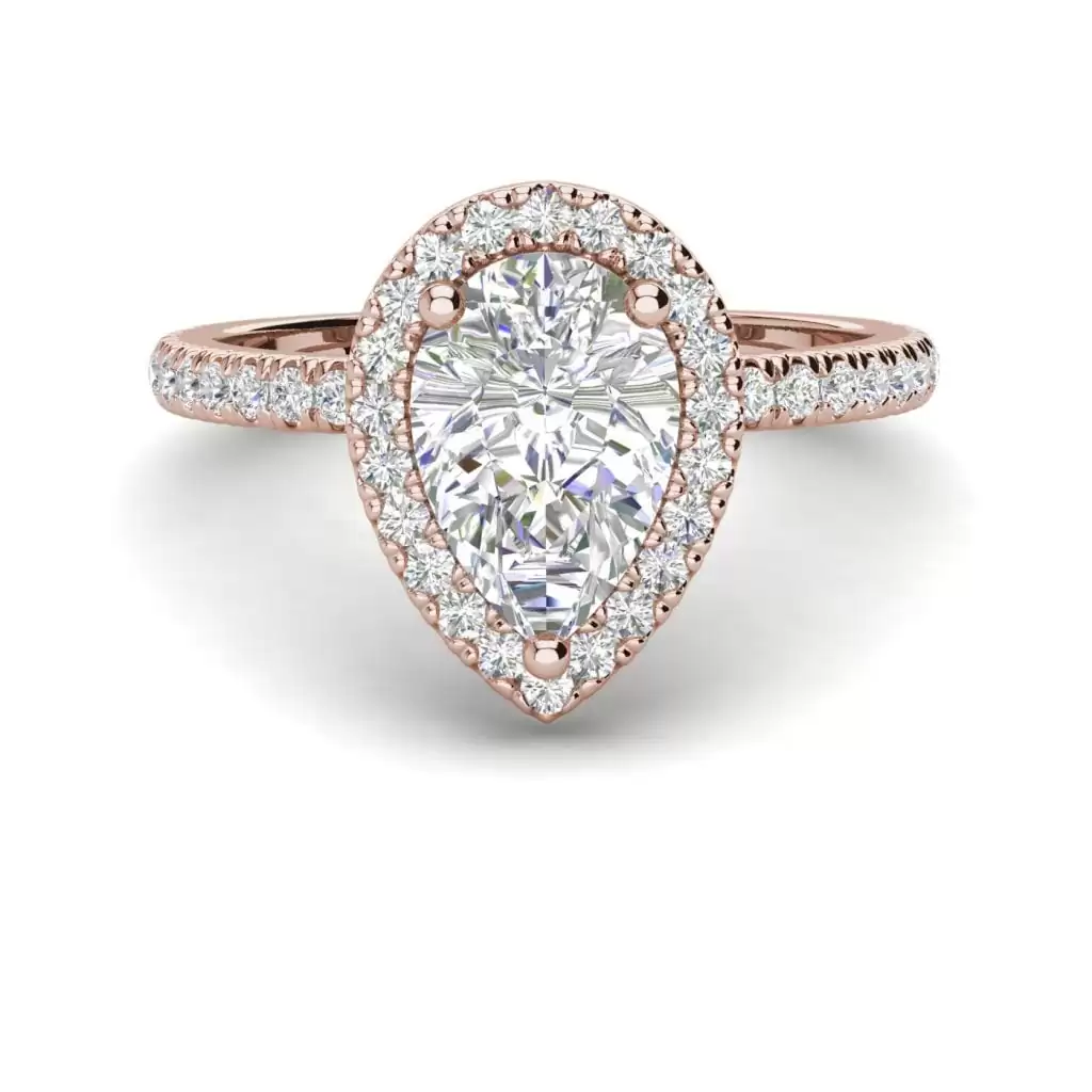 Pave Halo 2.2 Carat SI1 Clarity F Color Pear Cut Diamond Engagement Ring Rose Gold 3