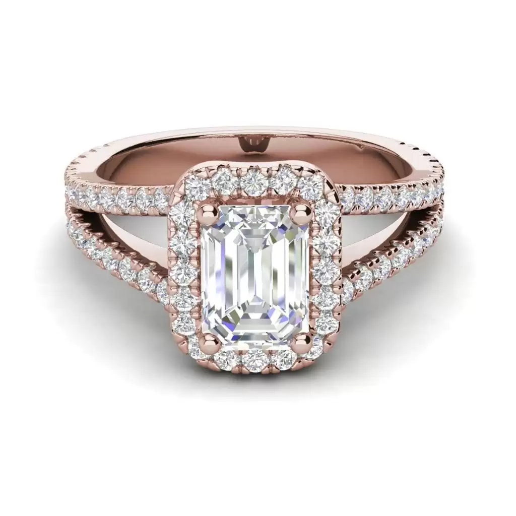 Pave Halo 2.4 Carat VS1 Clarity D Color Emerald Cut Diamond Engagement Ring Rose Gold 3