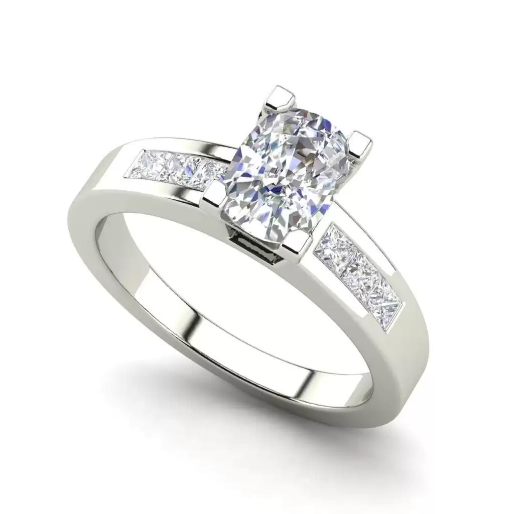 Channel Set 3.45 Carat VS2 Clarity D Color Oval Cut Diamond Engagement Ring White Gold