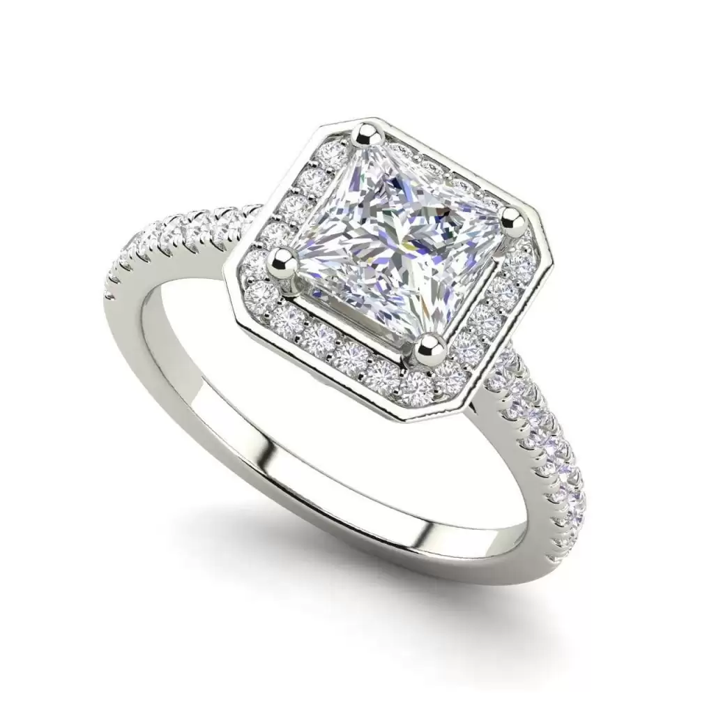 Halo Pave 2.45 Carat VS2 Clarity D Color Princess Cut Diamond Engagement Ring White Gold