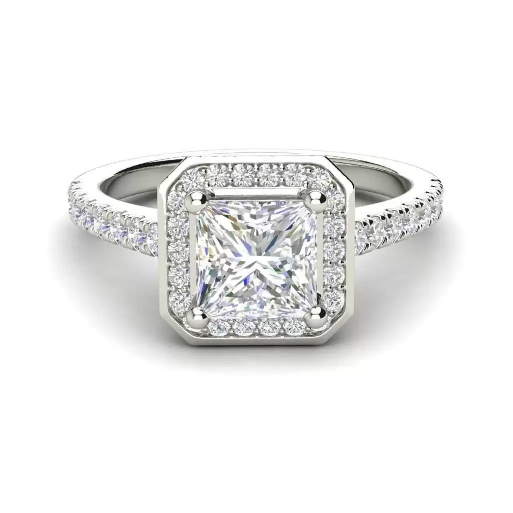Halo Pave 3.2 Carat VS1 Clarity D Color Princess Cut Diamond Engagement Ring White Gold 3