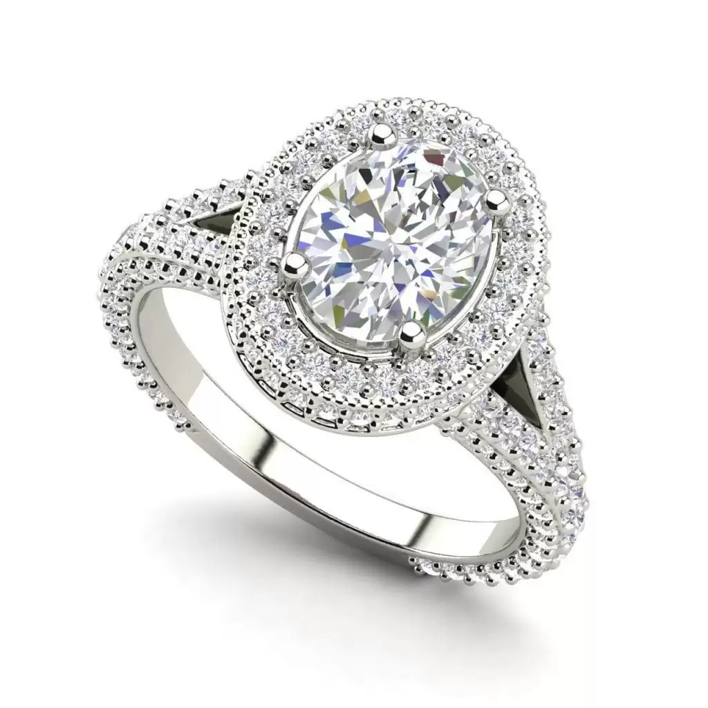 Pave Halo 2.1 Carat VS2 Clarity F Color Oval Cut Diamond Engagement Ring White Gold