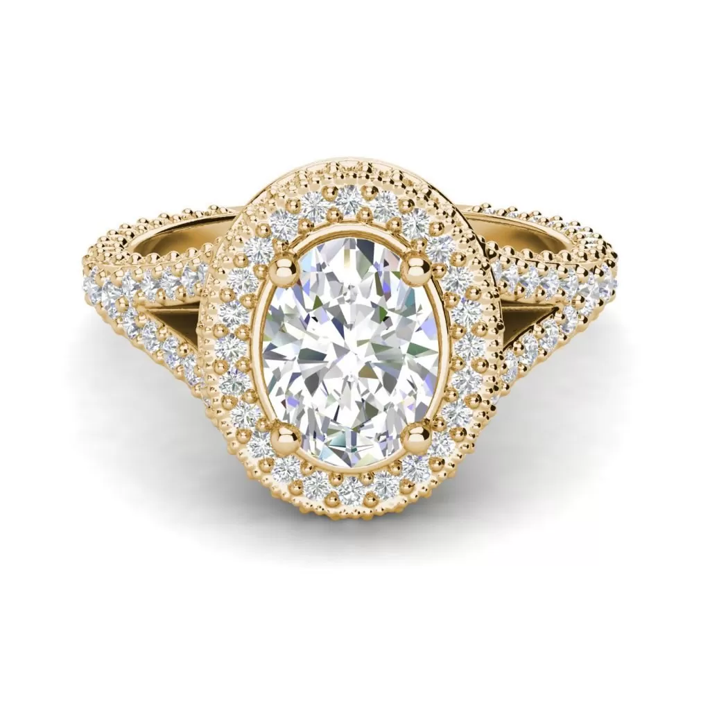 Pave Halo 2.1 Carat VS2 Clarity F Color Oval Cut Diamond Engagement Ring Yellow Gold 3