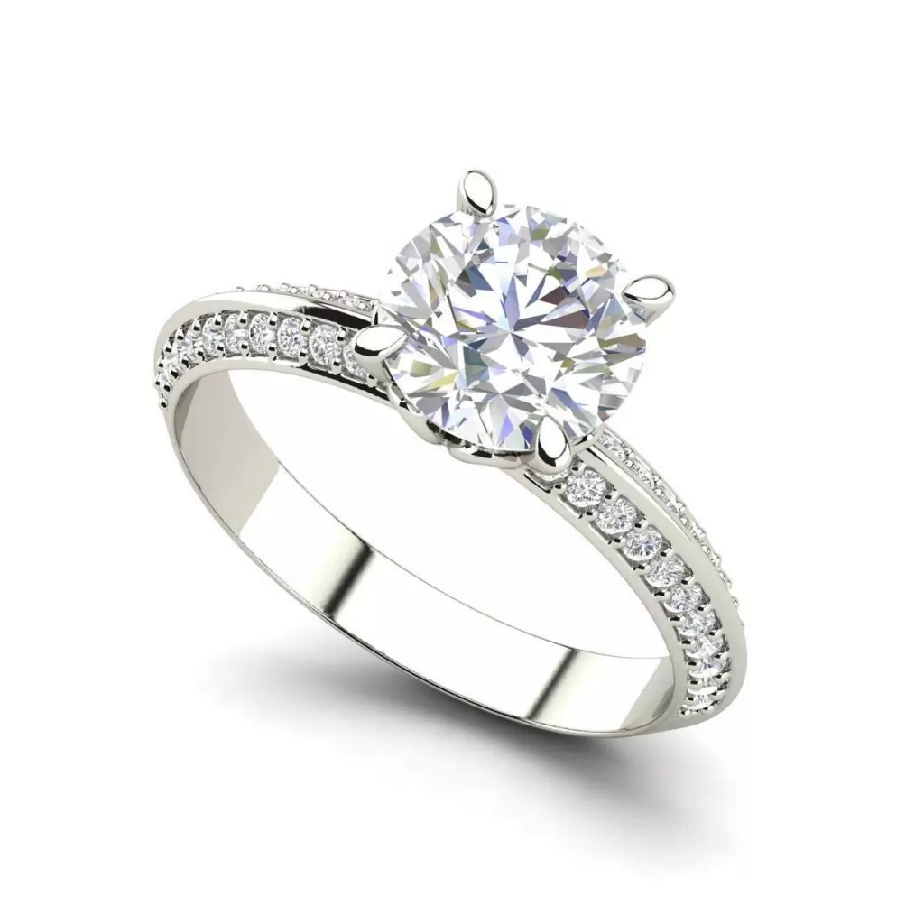 Pave Milgrave 1.35 Carat VS1 Clarity D Color Round Cut Diamond Engagement Ring White Gold