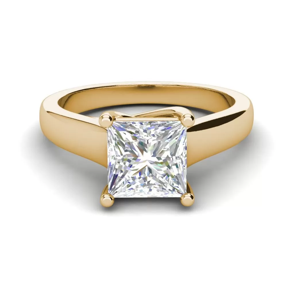 Solitaire 2.75 Carat SI1 Clarity F Color Princess Cut Diamond Engagement Ring Yellow Gold 3