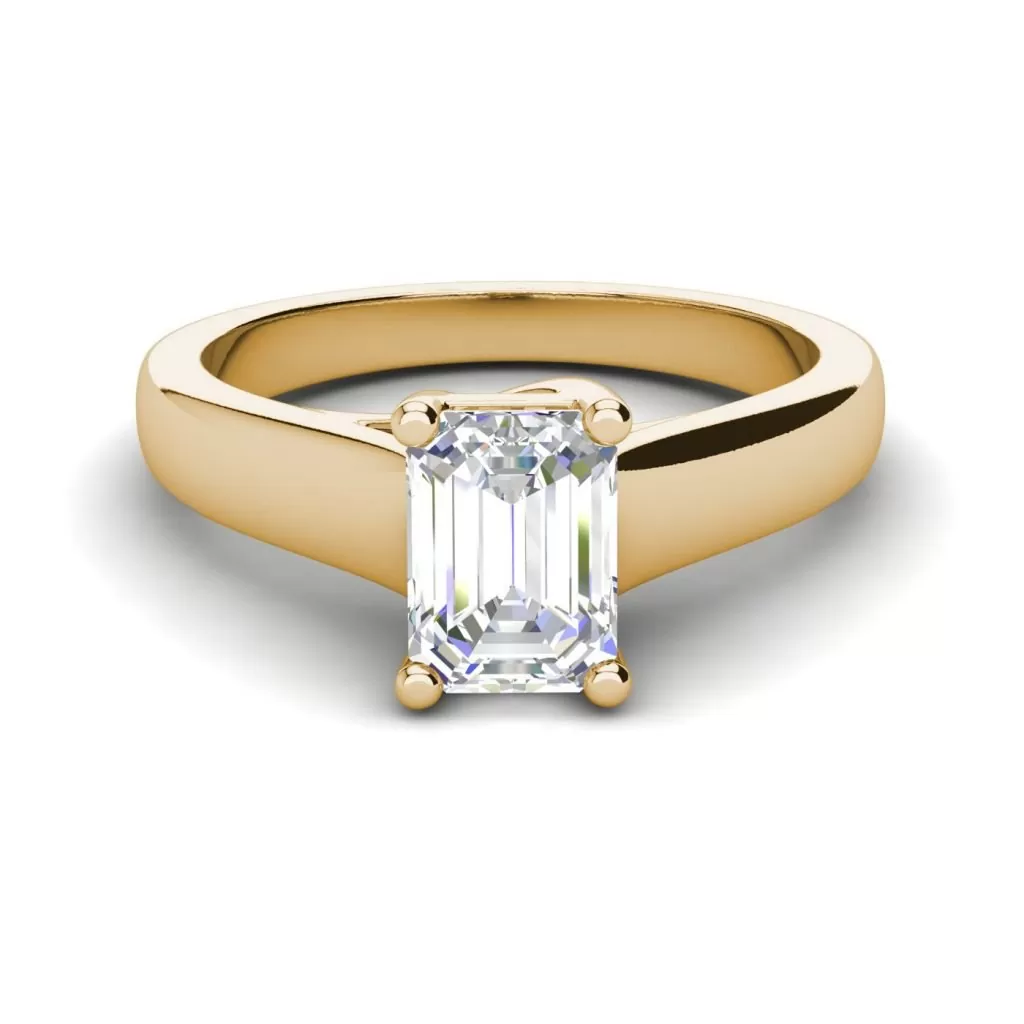 Trellis Solitaire 0.9 Ct VS2 Clarity D Color Emerald Cut Diamond Engagement Ring Yellow Gold 3