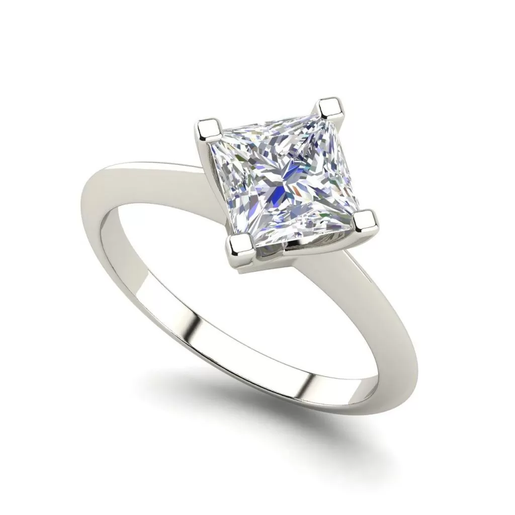 4 Prong 0.75 Carat Princess Cut Diamond Engagement Ring White Gold