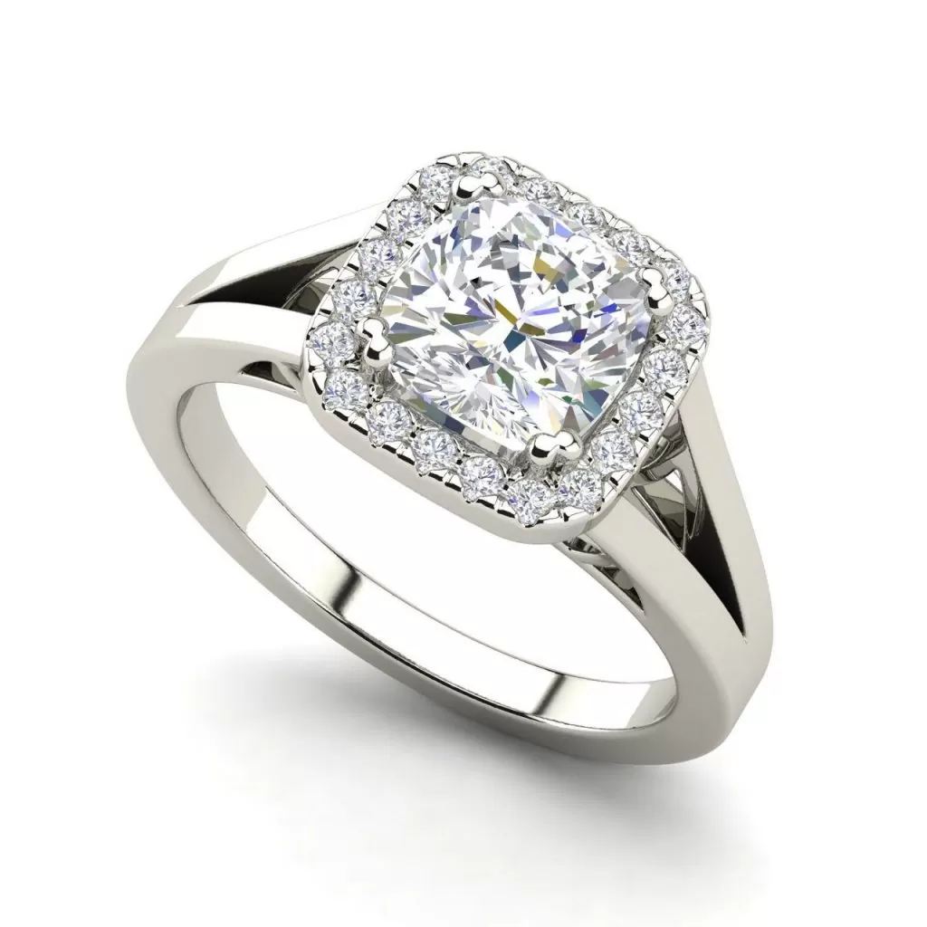 Halo Split Shank 1.25 Carat Round Cut Diamond Engagement Ring