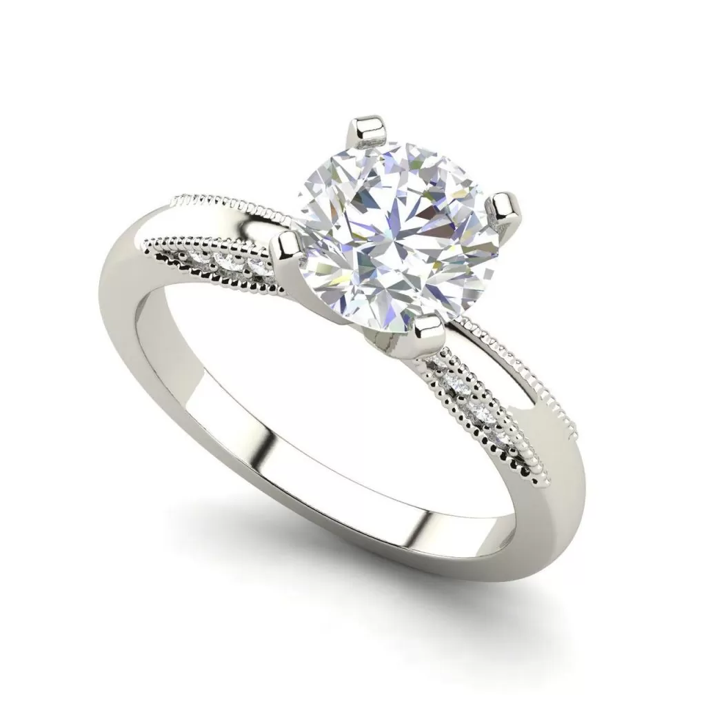 Milgrain Solitaire 0.75 Carat Round Cut Diamond Engagement Ring